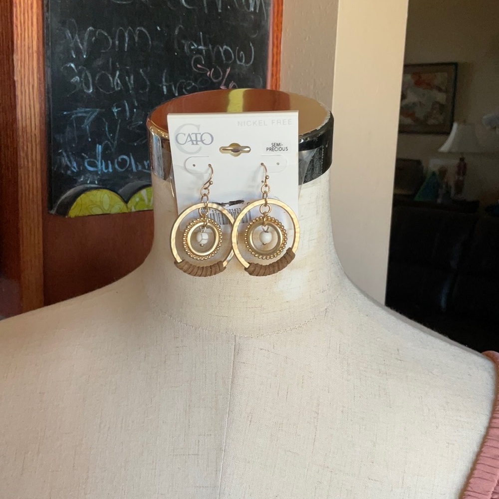 CATO Semi-Precious Gold Tone (brushed) Circle Earrings, NWT
